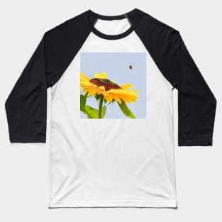 Vibrant Yellow Sunflower and Bee Different Angle Baseball T-Shirt